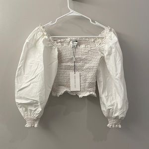 Something Navy Chambray Smocked Long Sleeve Top